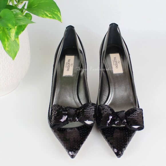 NEW Valentino Sequin Bow Pumps | Black Runway Heels – Party, Events, Date Night - Picture 5 of 16